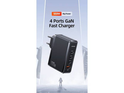 Cargador de Pared Rápido T50 100W 4 puertos GaN Negro CC163 USAMS