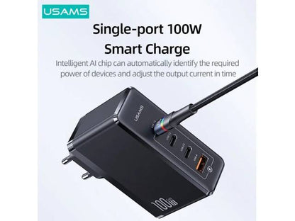 Cargador de Pared Rápido T50 100W 4 puertos GaN Negro CC163 USAMS