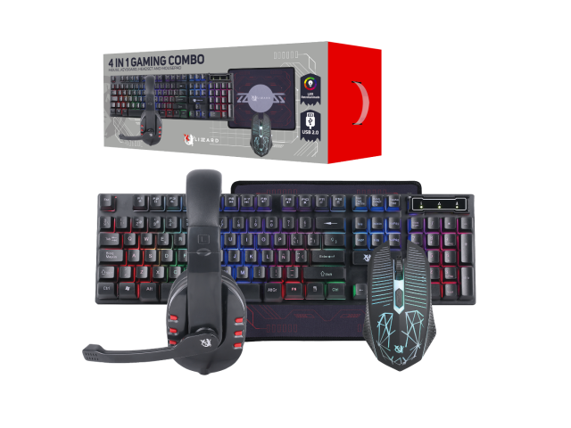 Combo Gamer XZZ-CO-02 Teclado/Mouse/Auricular/Mousepad RGB USB X-Lizzard
