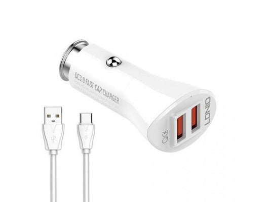 Cargador Auto 36W Dual QC3.0 Tipo C Blanco LDNIO C511Q