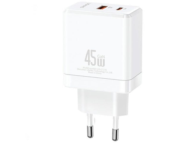 Cargador de viaje T58 45W USB A + USB C GaN USAMS CC178