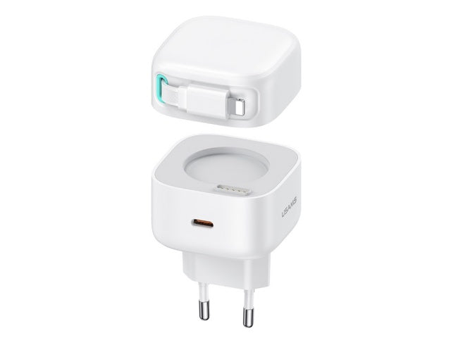 Cargador USAMS CC209 35W con Cable Retráctil Lightning Magnético y Doble Puerto GaN