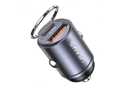 Cargador Auto C38 30W USB A + USB C C/Anillo Negro USAMS CC206