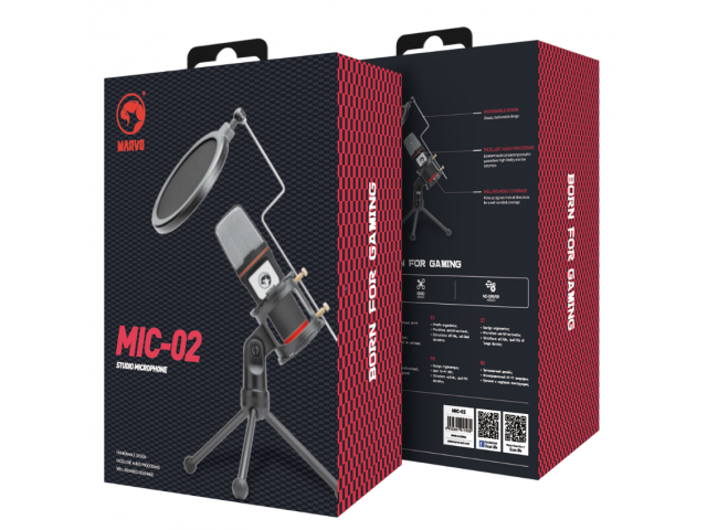 Micrófono de Estudio Gamer 3.5mm Cable 1.5 M MIC-02 Marvo