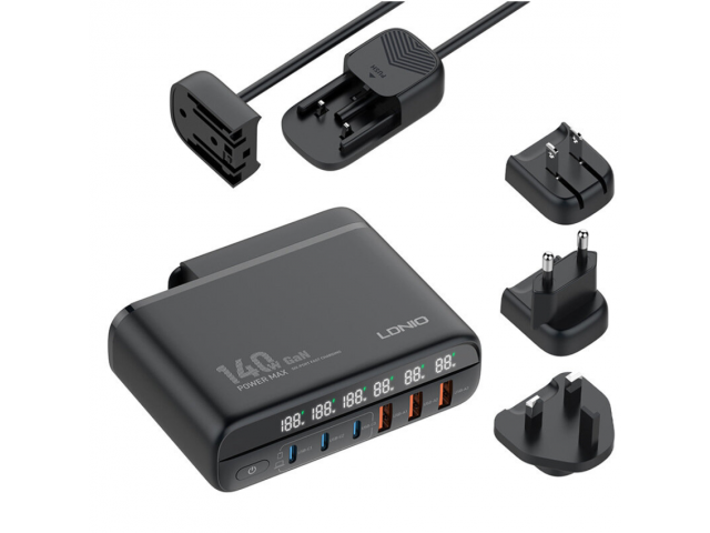 Cargador de Pared 140W GaN 3 USB A + 3 USB C LDNIO A6140C