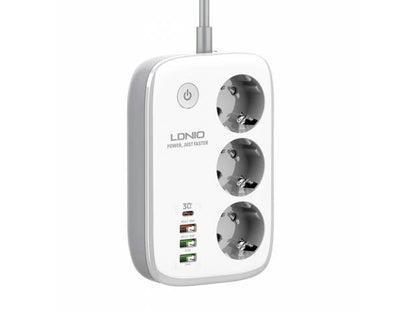 Adaptador Multifunción Wi-Fi 30W QC3.0 + 2 Auto ID + PD + 3 Enchufes LDNIO SEW3452