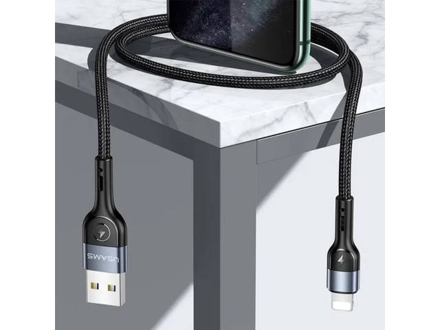 Cable de Datos USAMS SJ448 USB A a Lightning U55 1M Negro Forrado