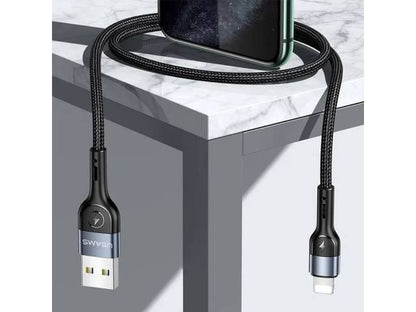 Cable de Datos USAMS SJ448 USB A a Lightning U55 1M Negro Forrado