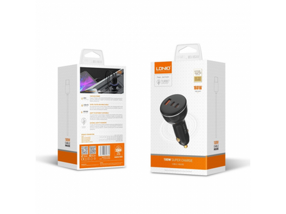 Cargador Auto C102 USB C a Tipo C 160W PD30W+PD30W+QC100W Negro LDNIO