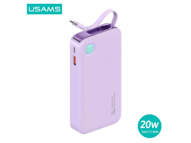 Power Bank USAMS CD225 10000mAh - Carga Rápida 20W con Cable Retráctil Lightning