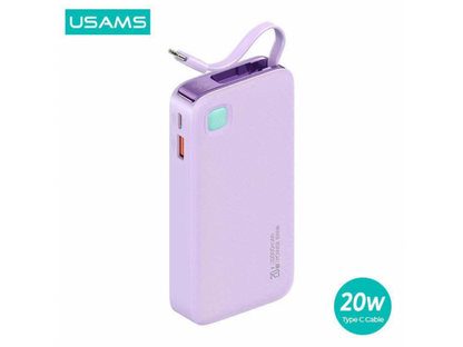 Power Bank USAMS CD225 10000mAh - Carga Rápida 20W con Cable Retráctil Lightning