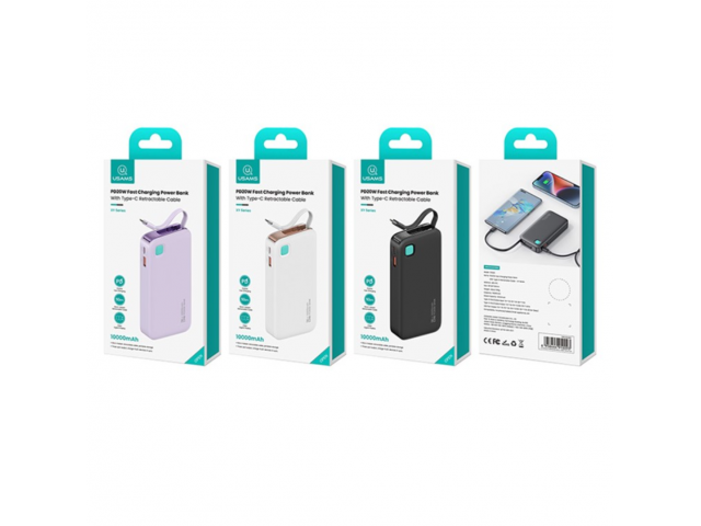 Power Bank USAMS Cable Retráctil - Carga Rápida PD20W