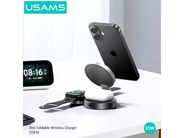 Cargador Inalámbrico USAMS 3 en 1 - Carga Rápida 15W