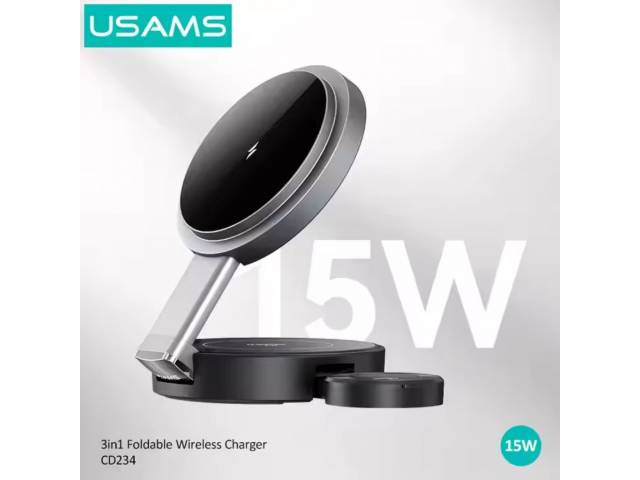 Cargador Inalámbrico USAMS 3 en 1 - Carga Rápida 15W