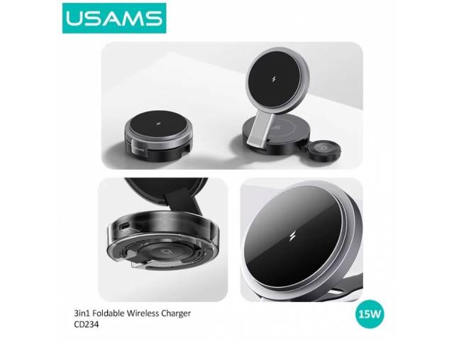 Cargador Inalámbrico USAMS 3 en 1 - Carga Rápida 15W