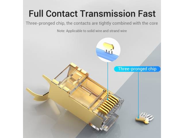 Plug RJ45 Blindado Cat.8 FTP / 2 Unidades / Dorado IDHR0-2 Vention