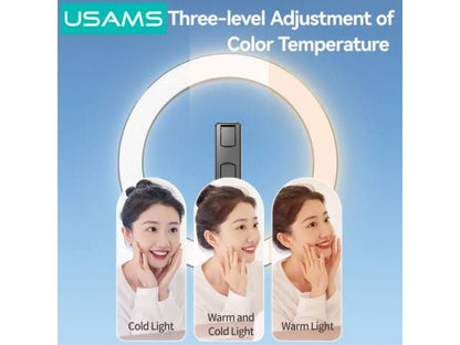 Palo Selfie con Trípode y Aro de Luz de 10 " Inalámbrico Altura Máx. 2.3M Negro ZB323 USAMS