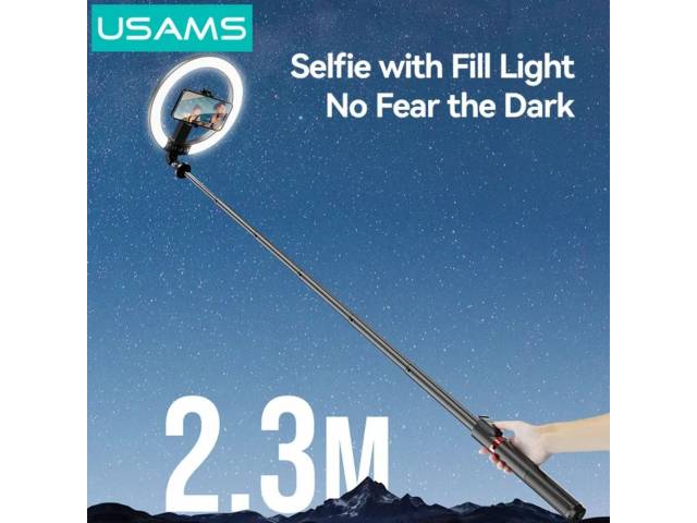Palo Selfie y Trípode USAMS ZB323 - Aro de Luz 10" Profesional
