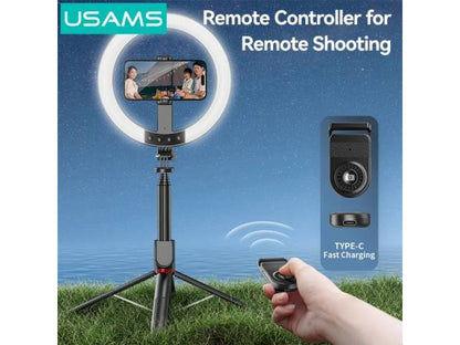 Palo Selfie con Trípode y Aro de Luz de 10 " Inalámbrico Altura Máx. 2.3M Negro ZB323 USAMS