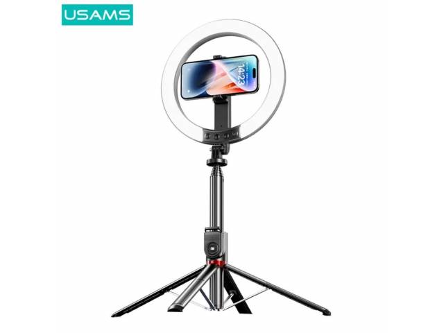 Palo Selfie y Trípode USAMS ZB323 - Aro de Luz 10" Profesional