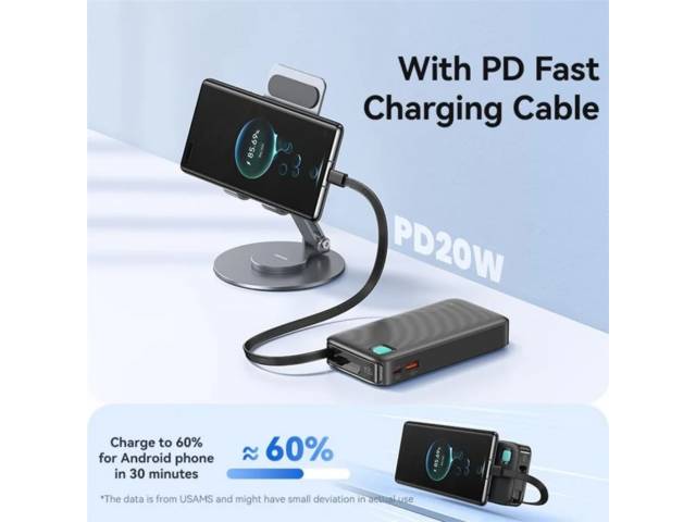 Power Bank USAMS Cable Retráctil - Carga Rápida PD20W