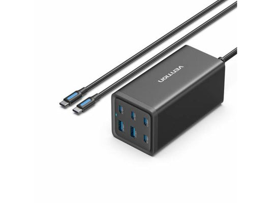 Cargador de Escritorio 2 USB-A+ 4 USB-C GaN 18W/18W/20W/45W/140W/140W / Cable 1.5M / Negro FENB0-EU Vention