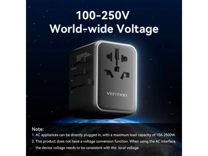 Cargador de Viaje Universal 4 USB A+A+C+C GaN 5W/60W/65W/65W / Negro FJFB0 Vention