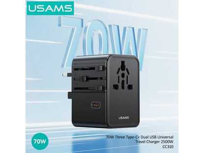 Cargador de viaje 70W Tres USB-C + 2 USB A CC310 Negro USAMS
