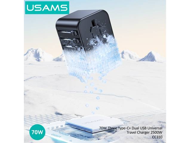 Cargador de viaje 70W Tres USB-C + 2 USB A CC310 Negro USAMS