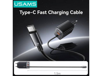 Cargador Pared 65W USB A + 2 USB C GaN Carga Rápida Tipo C a Tipo C Negro CC266 USAMS