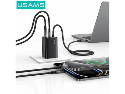 Cargador Pared 65W USB A + 2 USB C GaN Carga Rápida Tipo C a Tipo C Negro CC266 USAMS