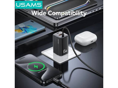 Cargador Pared 65W USB A + 2 USB C GaN Carga Rápida Tipo C a Tipo C Negro CC266 USAMS