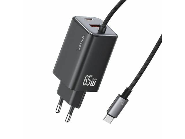 Cargador Pared 65W USB A + 2 USB C GaN Carga Rápida Tipo C a Tipo C Negro CC266 USAMS