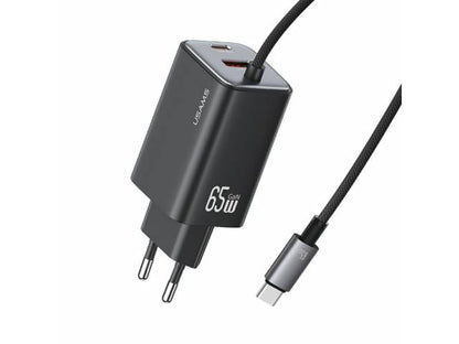 Cargador Pared 65W USB A + 2 USB C GaN Carga Rápida Tipo C a Tipo C Negro CC266 USAMS