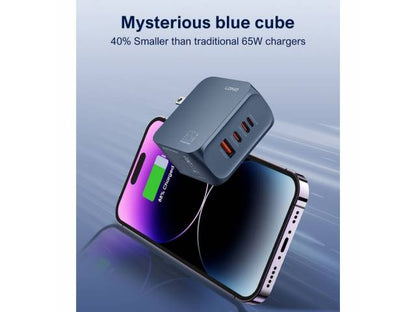 Cargador de Pared Q7 2 USB-C/1 Lightning/1 USB-A USB C a USB C 65W Azul/Negro LDNIO